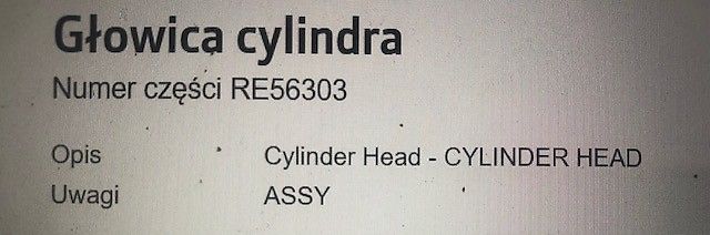 John Deere 6359D - Głowica Cylindrów - AR73978 , Re56303 , R62152 , R62143 , R61035 , R63694 (Części zamienne)